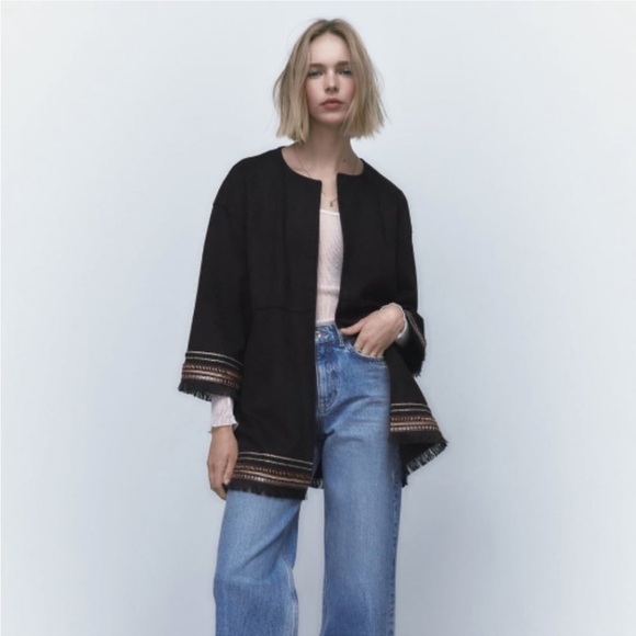 ZARA Combination Faux Suede Embroidered  Jacket Cardigan Size Med - Picture 16 of 16